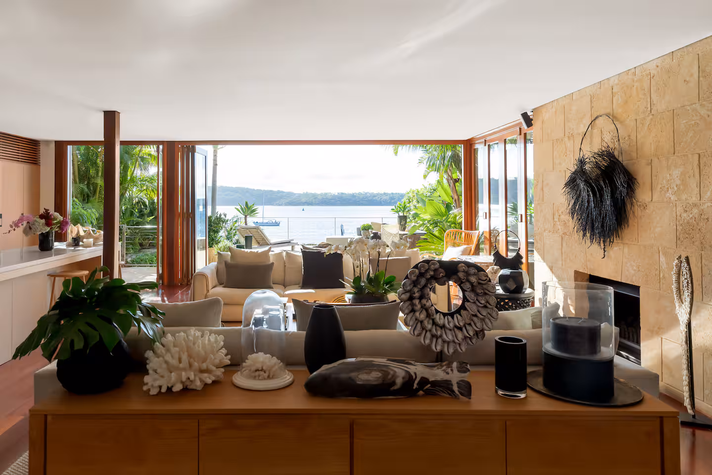 Camp Cove shoreline and Sydney Harbour at golden sunset